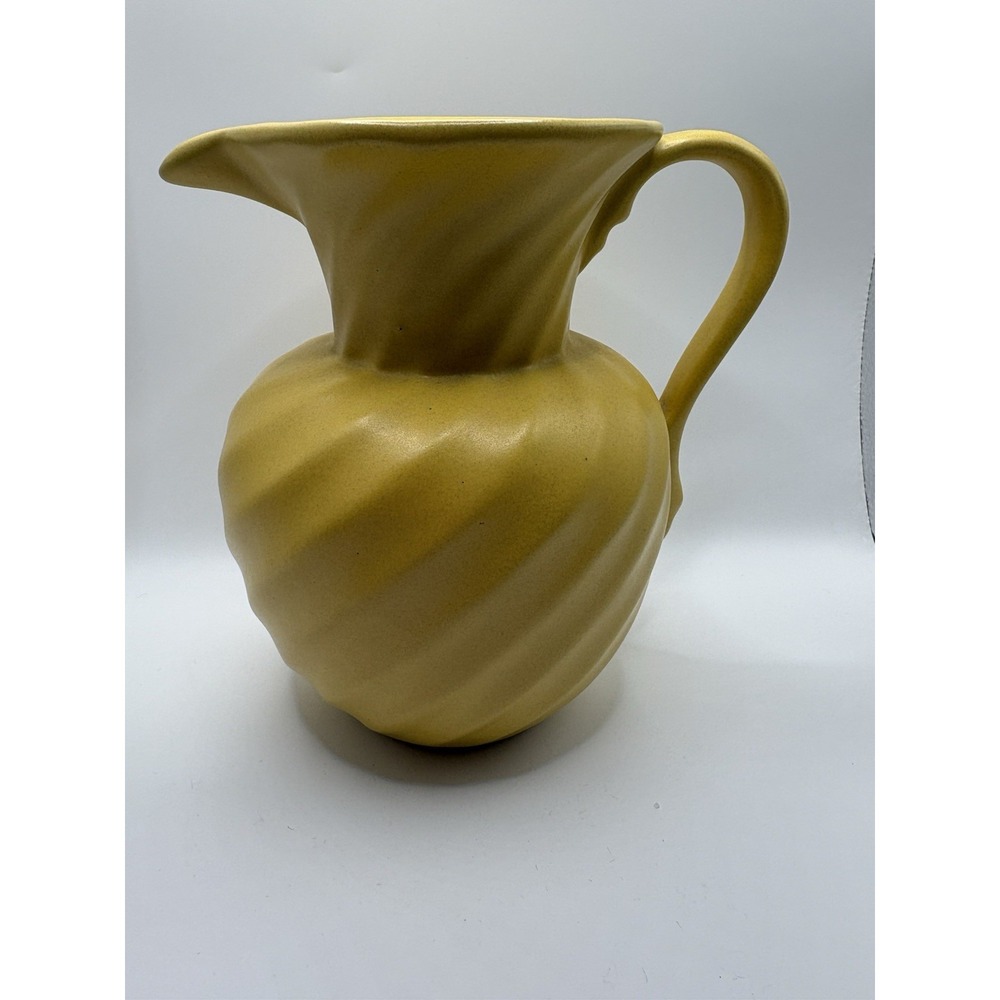 Vintage Camark Pottery Swirl Pitcher Yellow Matte Glaze Camden Arkansas 7"